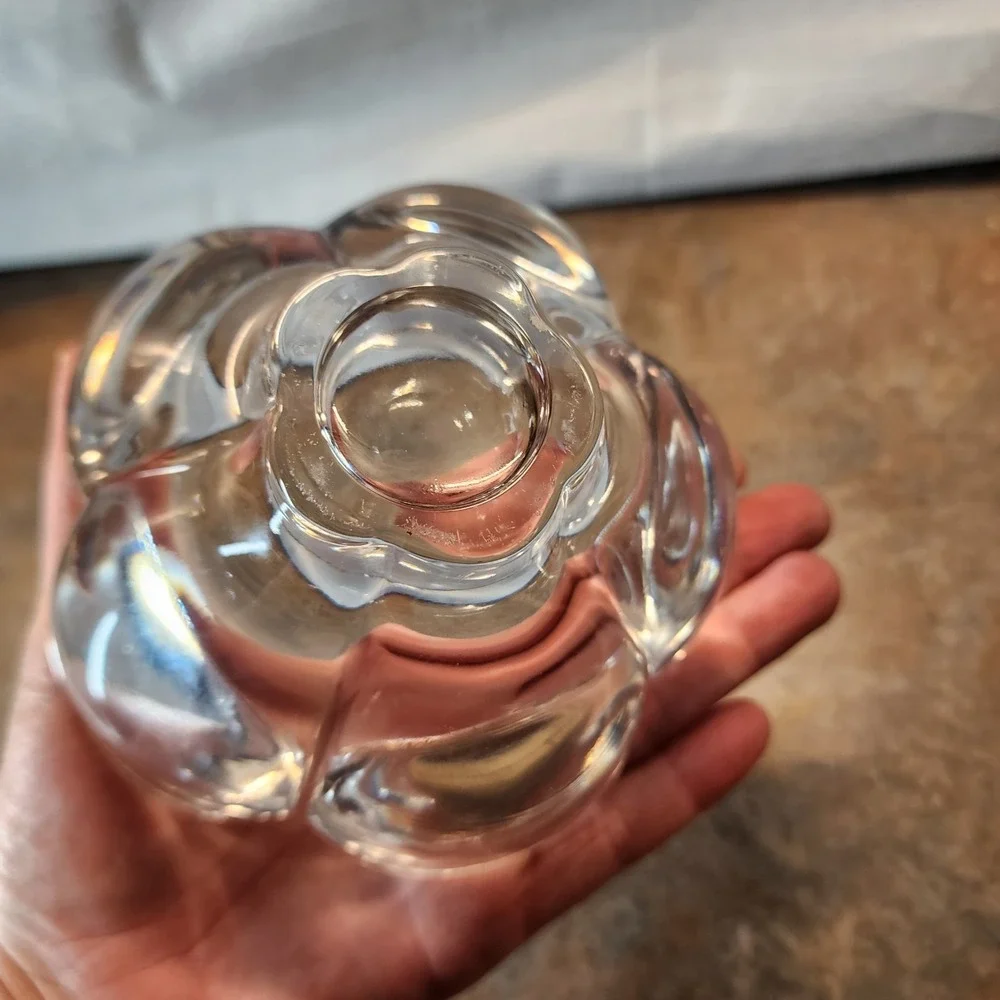 Vintage Clear Crystal Heavy Glass Decorative Flower Petal Serving Bowl 5